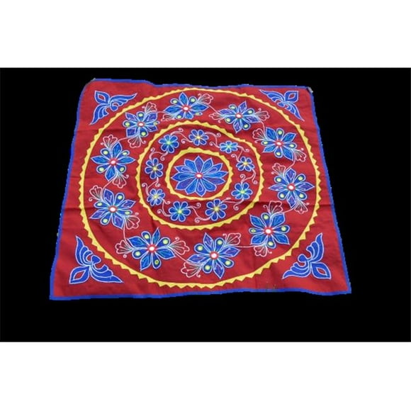 OMTX3125-RB Mandala Appliqué Boho Tapisserie pour Décoration Murale - Rouge & Bleu