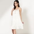thumbnail image 3 of Women's Sleeveless Mini Floral Sleepdress with Button Front Detail and Ruffle Hem - Large, White, 3 of 7