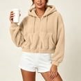 thumbnail image 6 of ZunFeo Womens Oversized Cropped Sherpa Fleece Jacket - Zip-Up Hooded Fuzzy Coat, Khaki,Size M, 6 of 7