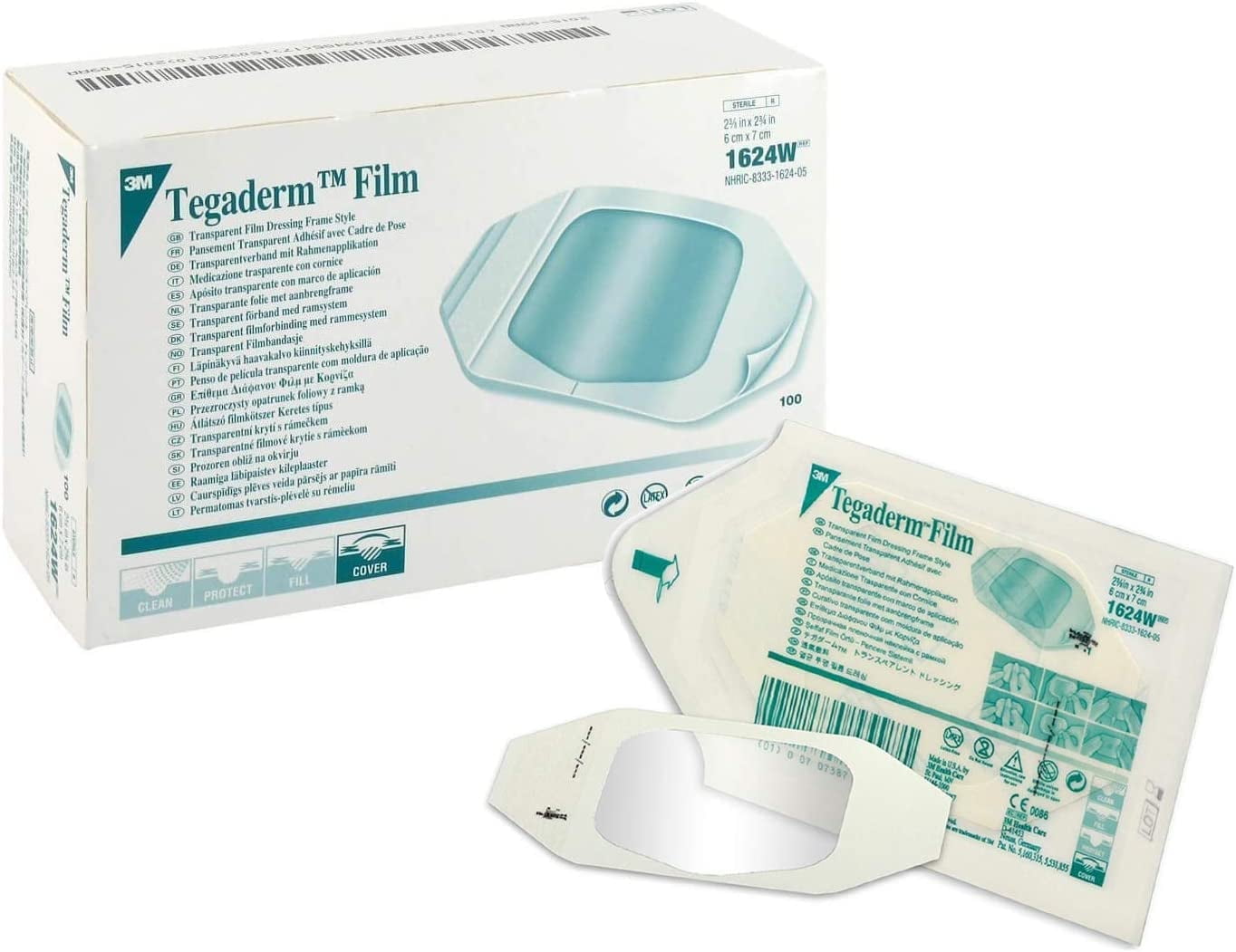 3M Tegaderm Film 1624W 95枚 3M Tegaderm Sterile Waterproof Dressing for Wounds, 2 3/8 in. x 2