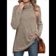 thumbnail image 1 of Tops Tipo Túnica para Mujer, Cuello Alto, Larga, Suéteres Oversize de Otoño, Abertura Lateral, Dobladillo Alto-Bajo Café XXL, 1 of 5