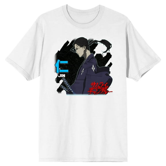 Samurai Champloo Jin, Kanji, Red Logo Men's White T-Shirt-Large