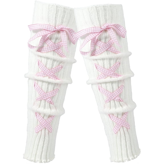 White Leg Warmers Cute Summer Winter Pink Bows Lolita Knit Leg Sleeve Long Goth Kawaii Harajuku Decorative Knitted Bowknot Ankle Socks
