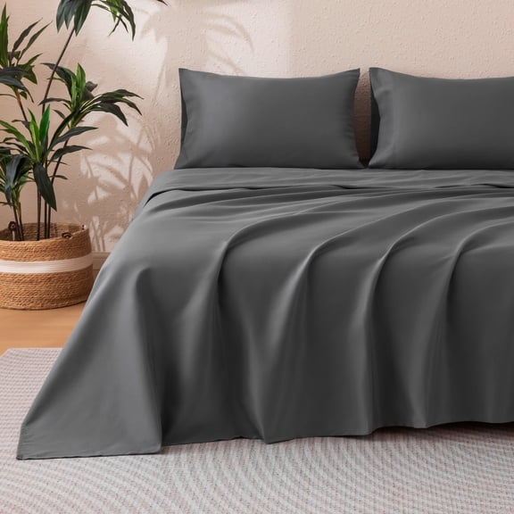 Sonive 140gsm Bed Sheet Set Queen, 4 Pieces Brushed Microfiber Cozy & Warm Bedding Set, Gray
