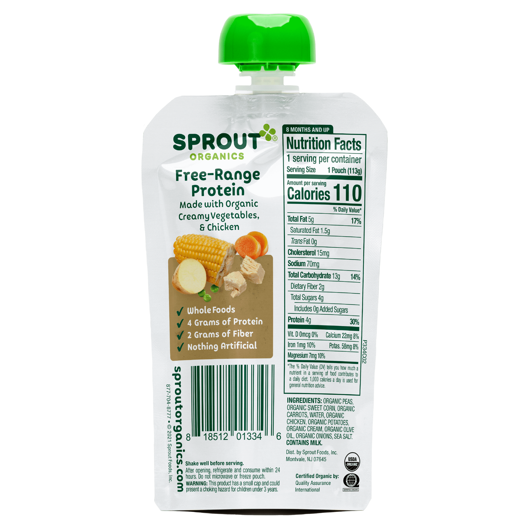 Sprout Organics Stage 3 Baby Food, Organic Creamy Vegetables & Chicken, 4 oz Pouches (6 Pack)