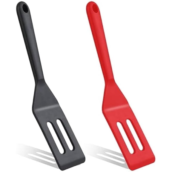 2 Pack Silicone Egg Spatula Flipper Thin 9.8 Inch Black Small Omelette Turner Heat Resistant Non Stick Pancake Spatula for Cooking Omelet Burgers Pizza Steak Crepes