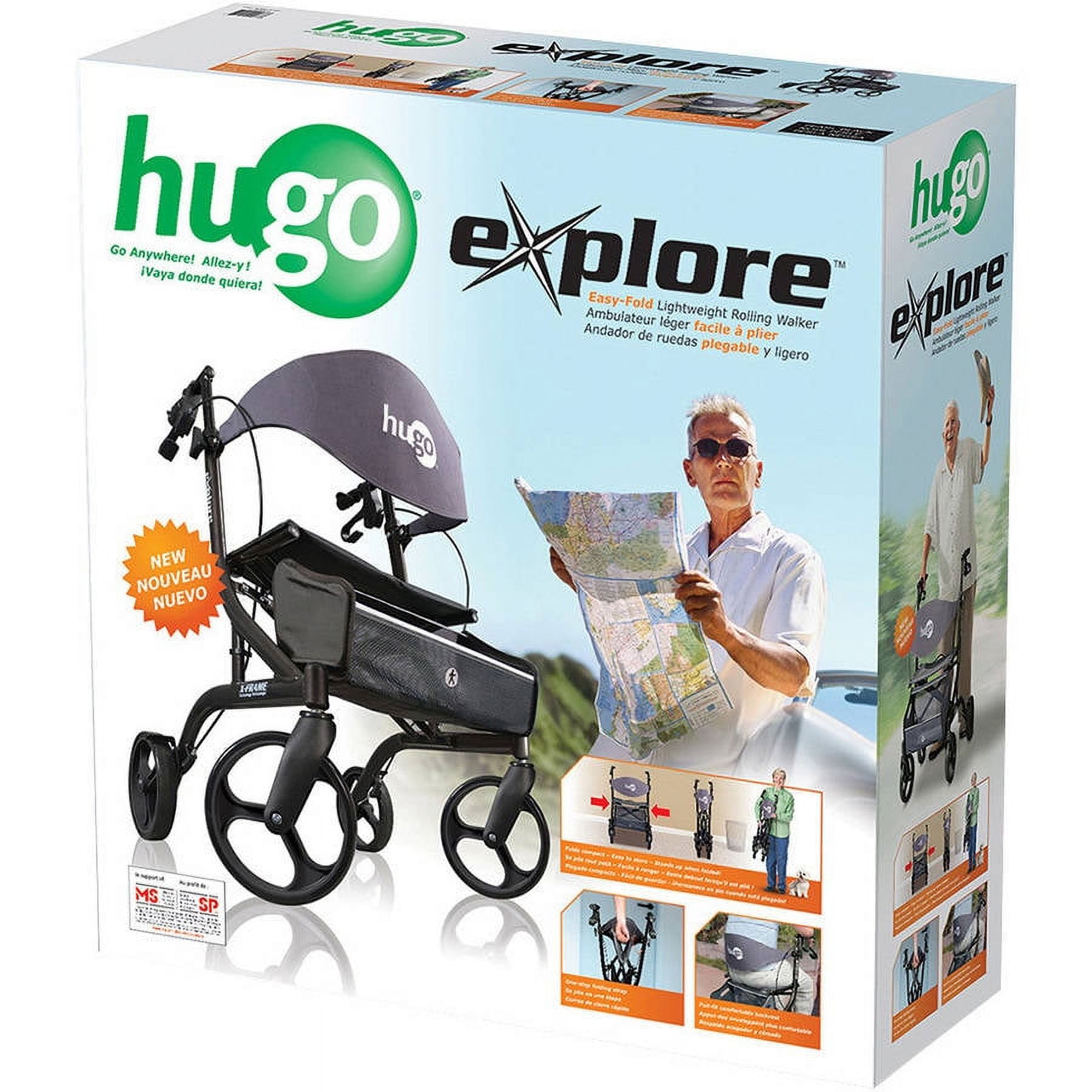 Hugo Explore Portable Foldable Rollator Walker for Adults