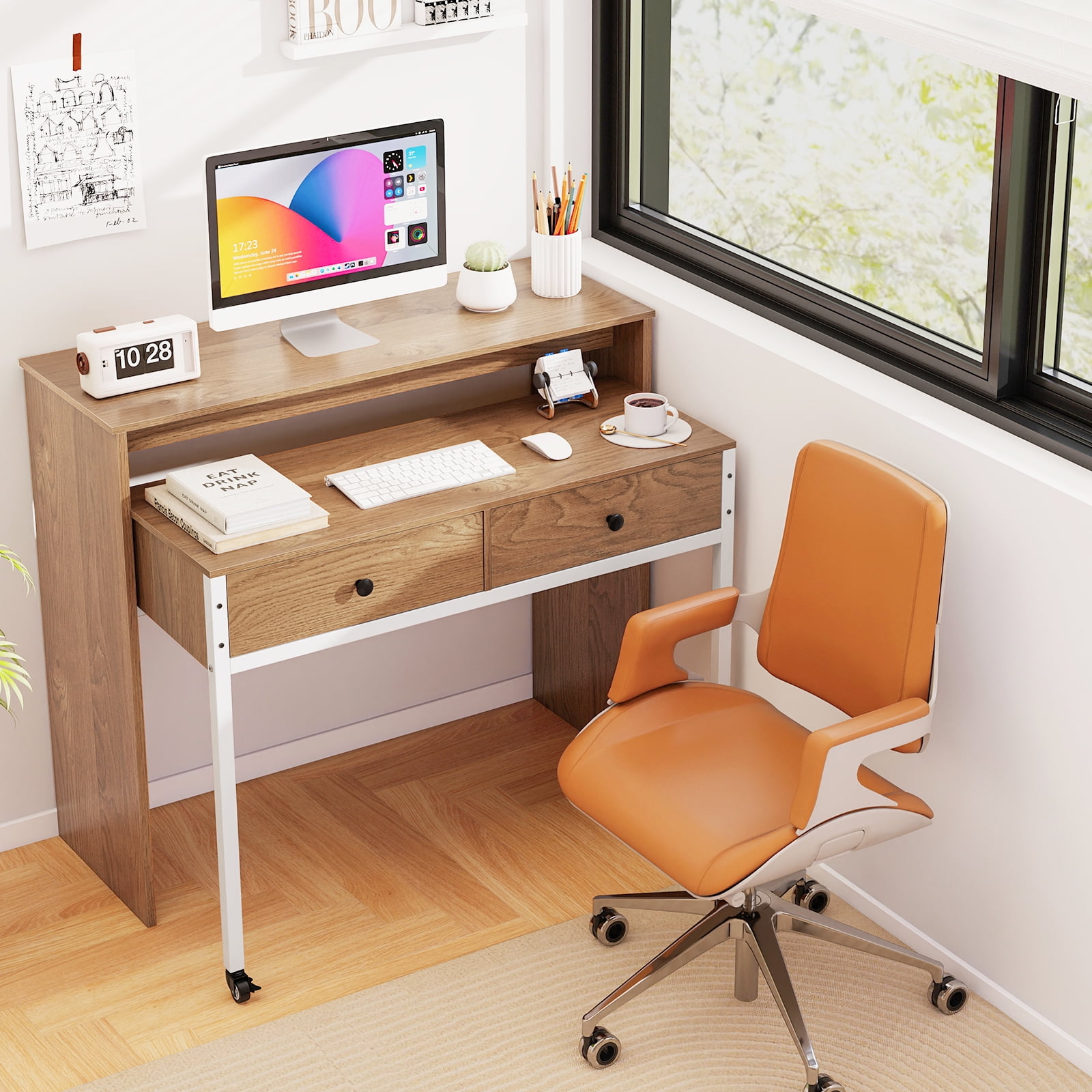 Gymax Narrow Slim Storage Office Computer Desk with Drawers
