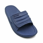 Men's Adjustable Slide Hook and Loop Beach Sandal Shower Shoes  -9-Black