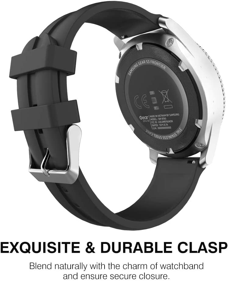 Band Compatible with Samsung Galaxy Watch 3 45mm/Watch 46mm/Gear S3  Frontier/Classic/Huawei Watch GT2 Pro/GT 2e/GT 46mm/GT2 46mm/Ticwatch Pro  3,22mm Soft Silicone Band,Black | Walmart Canada