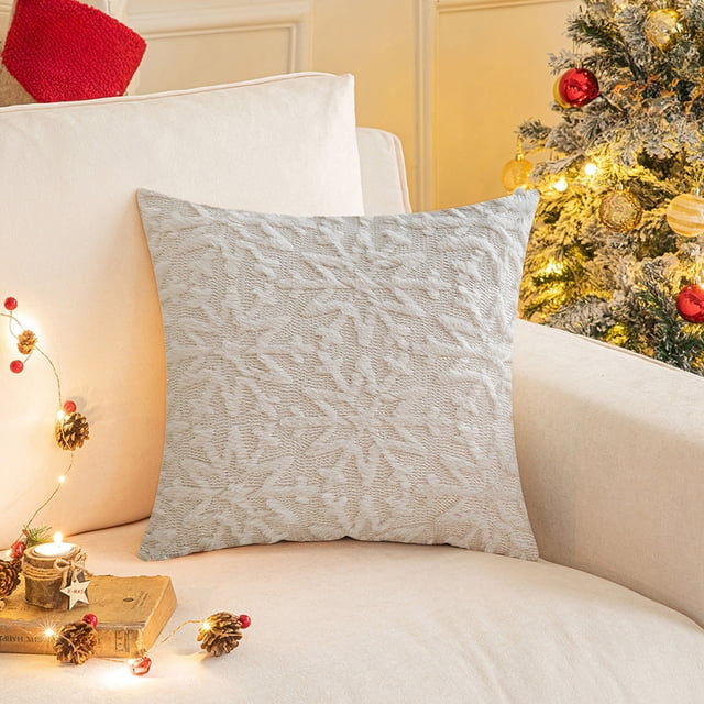 Almohadilla cubierta de Navidad con copo de nieve suave, cojín de edredón con cierre invisible, cojín de edredón sin relleno, para sofá, dormitorio, oficina, suave, lavable, decoración