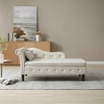 thumbnail image 2 of Velvet Multifunctional Chaise Lounge with Large Storage Space, Modern Buttons Tufted Nailhead Trimmed Sofa with Solid Wood Legs and 1 Pillow, Single Sofa for Living Room, Guest Room,Beige, 2 of 5