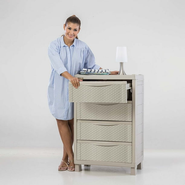Armario Cajonero Organizador Rattan Closet Ropa Plástico Mediano Taupe Rimax
