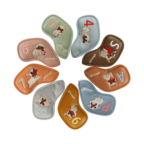9 fundas para cabezas de hierro de golf de PU, accesorios creativos para golf, protección para principiantes Mezclar colores