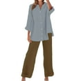 thumbnail image 5 of Pyhlmscde Womens Daily Casual Solid Long Sleeve Shirt Tops Pockets Pants Shirt Trousers Set, Lounge Sets for Women, Two Piece Sets for Women Gray 2XL, 5 of 5