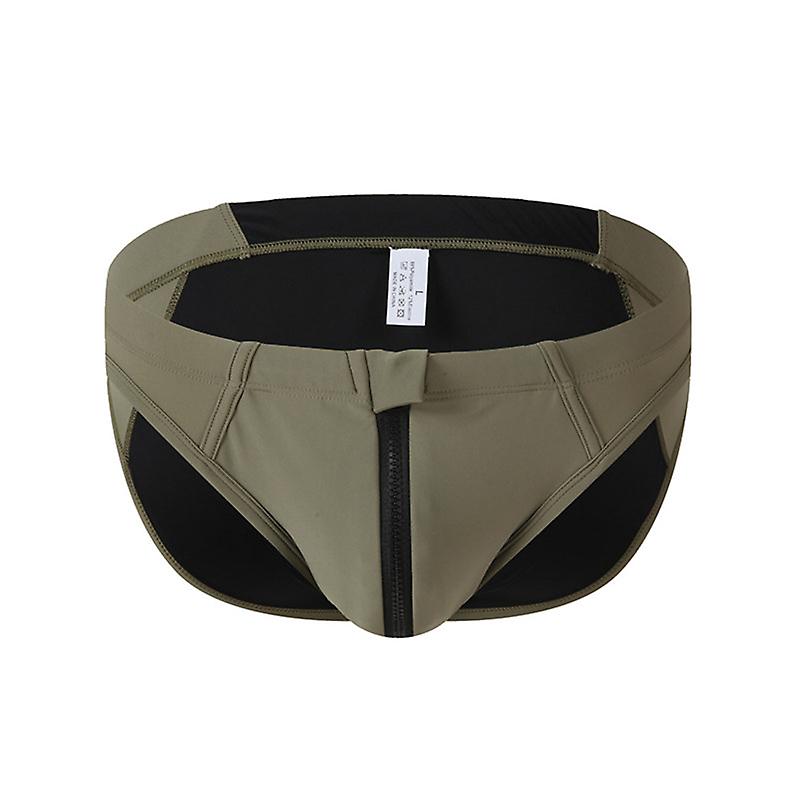 Open Front Zipper Briefs Men Swim Bikini Swimwear Sexy Swimming
