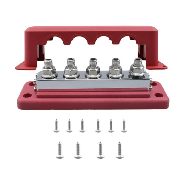 Bloque de distribución de energía de barra colectora, máx. 300 V, 600 a, bloque de distribución de terminales de 5 postes para remolque, camión, yate, Rojo