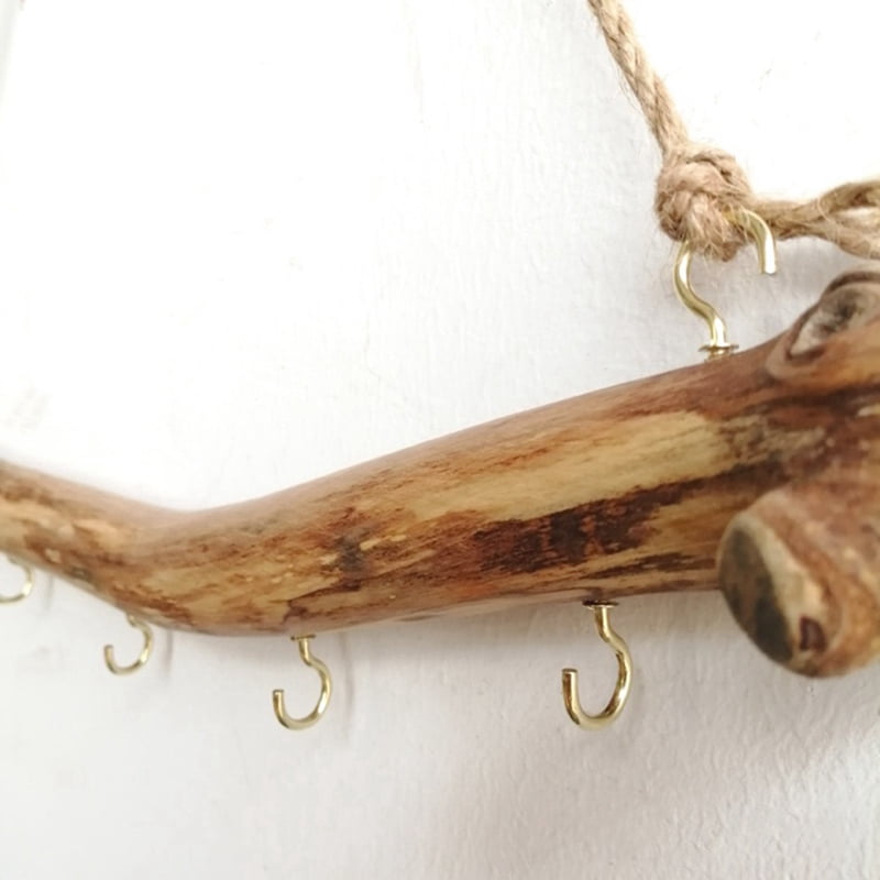 10Pcs Natural Driftwood Decorative Branches Farmhouse Home Wall Hanging Decor Hanging Jewelry Organizers with 5 Hooks