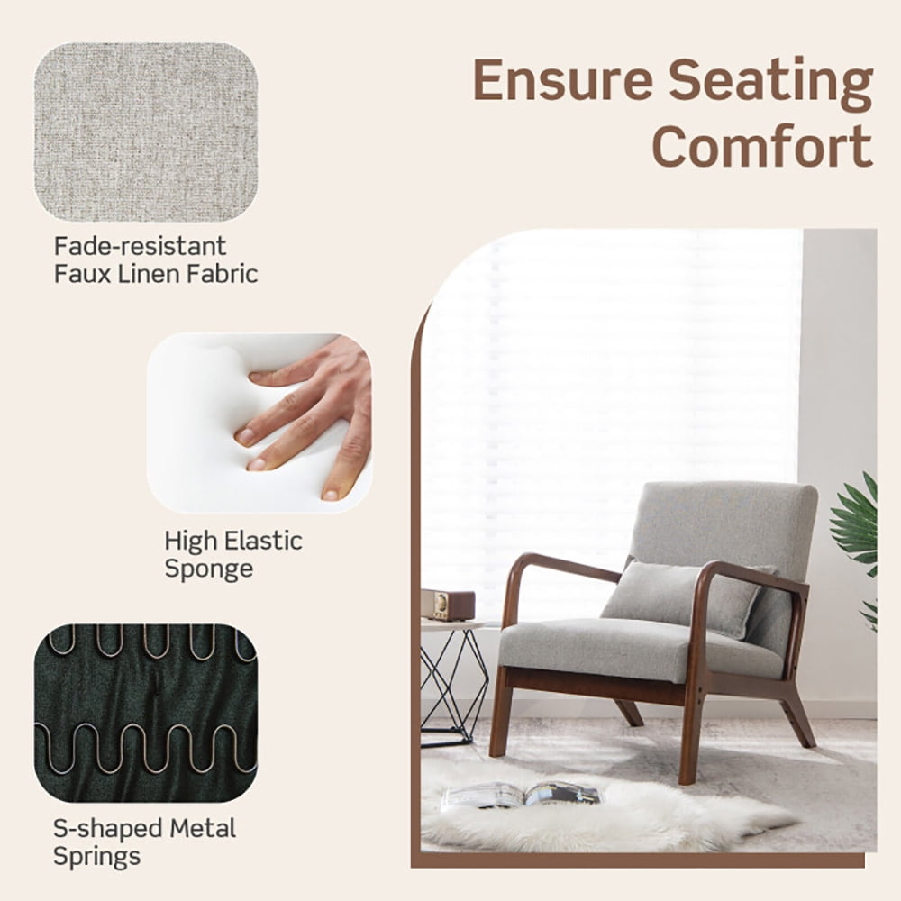 Finihen Accent Armchair, Modern Accent Chair with Rubber Wood Frame and Lumbar Pillow, for Living Room, Bedroom, Gray Finihen Accent Armchair, Modern Accent Chair with Rubber Wood Frame and Lumbar Pillow, for Living Room, Bedroom, Gray