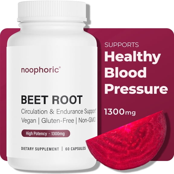 Noophoric Beet Root Capsules with 1300mg Organic Beetroot Powder for Blood Pressure, Heart Health, Circulation & Nitric Oxide Support, Stamina & Endurance, 60 Capsules
