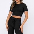 thumbnail image 1 of Fajas Conjunto de pantalones cortos para mujer Conjunto de pantalones de pierna ancha con tops de manga corta informales (Negro M) Cgtredaw Negro T M para Mujer, 1 of 6