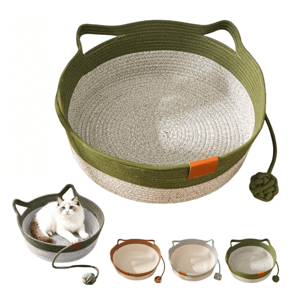 Stimulicat Handwoven Cat Basket, Cat Basket For Cats 2-in-1 Cotton Rope Pet Nest Bed