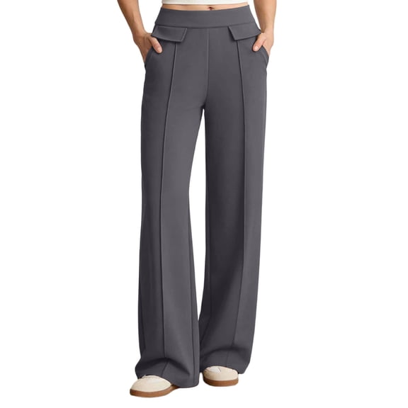 Htigea Women's Straight Leg Pants High Waisted Dress Pants Solid Color Work Office Daily Trousers with Pockets Dark Gray S