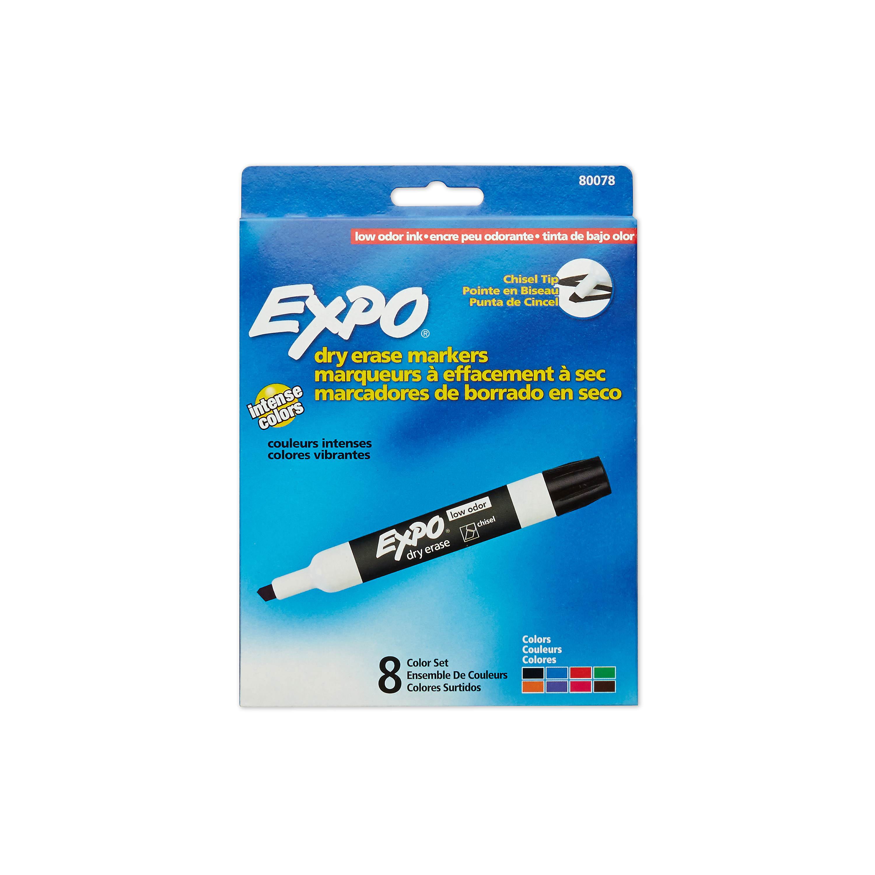 Lot of 8 EXPO Dry Erase Markers with Ink Indicator Chisel Tip Black Low Odor 