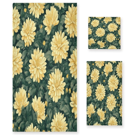 Three-Piece Towel Set Face Towel Towel Set Hand Towel Bath Towel Cotton Bath Towels Bath Towel Sets Hand Bath Towels Yellow Chrysanthemum1
