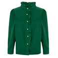 thumbnail image 6 of Timegard Tops for Women Trendy Ruffle Half High Neck Button Puff Long Sleeve Comfy Casual Business Shirts, 6 of 7