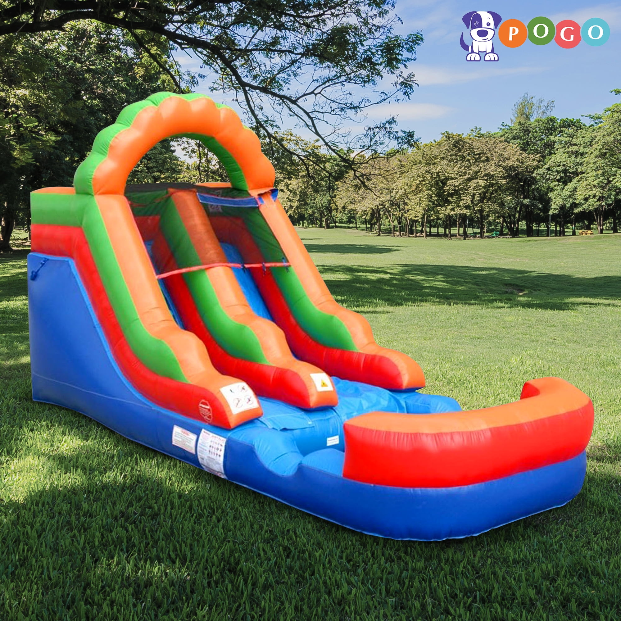 Pogo Bounce House Crossover Kids Inflatable Water Slide, Classic Rainbow With Blower, 12 ft
