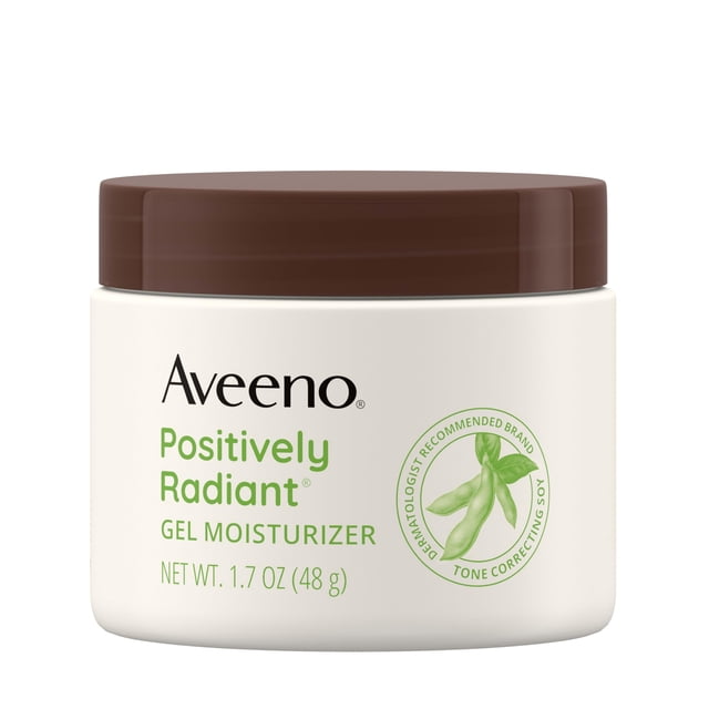 Aveeno Positively Radiant Daily Gel Facial Moisturizer with Hyaluronic Acid & Tone-Correcting Soy, Hydrating & Brightening Gel Face Cream Evens Skin Tone & Texture, Hypoallerge