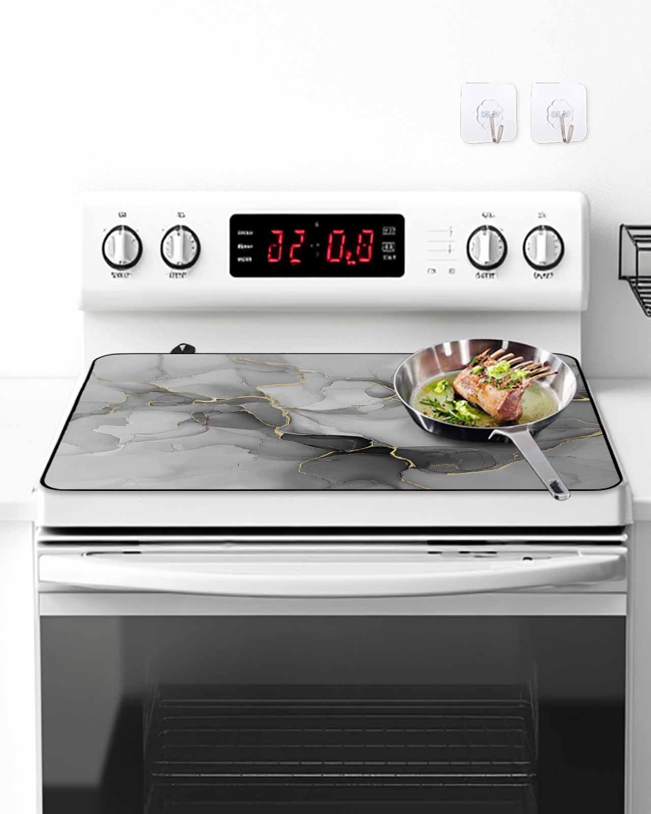 Stove Top Covers for Electric Stove, Grey Ombre Marble Glass Stovetop Cover Protector, Gray Marble Crack Abstract Modern Induction Cooktop Protector Oven Mat for Kitchen Countertop 31"x24"
