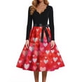 thumbnail image 3 of Fgvctg Valentine'S Day A Line Dresses For Women Date-Night Vintage Cocktail 50S Tea Dress Love Heart Graphic V Neck Dress Plus Size Elegant Long Sleeve Clothing Soft Outfit Watermelon Red M, 3 of 4