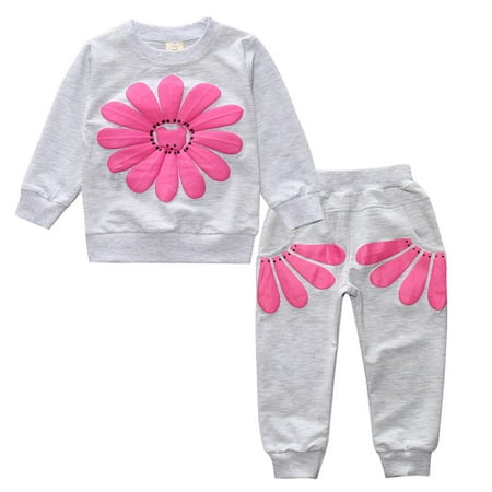 BELLZELY Toddler Girl Clothes Clearance Children's Pullover Suit Women's Kid's Sunflower 2-piece Set For Boys Girls Sweatsuit