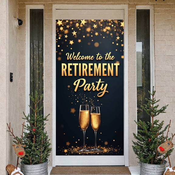 Gold Glitter Retirement Party Banner Black Gold Color Scheme Retirement Celebration Backdrop Star Pattern Retirement Party Display for Retiree Celebrations Corporate Retirement Parties Family
