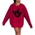 thumbnail image 2 of Bmisegm Women Saint-Valentin Simple et à la Mode Je t'Aime Geste Imprimé Col Rond Manches Longues Sweat Sans Capuche Décontracté pour Women Rouge P, 2 of 3