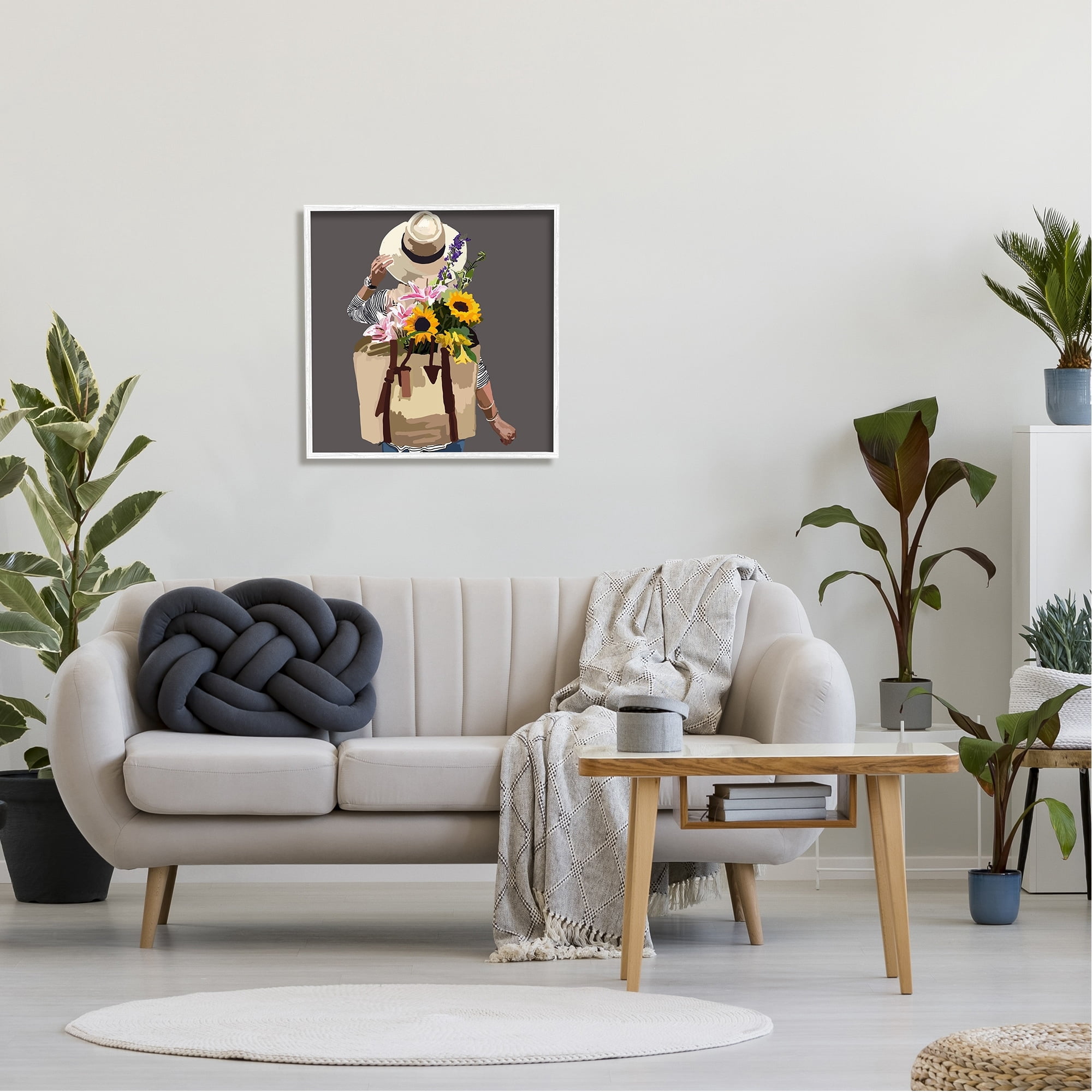 Stupell Industries Varied Flower Arrangement Blossoms Backpack Bouquet Graphic Art White Framed Art Print Wall Art, Design by Amelia Noyes