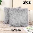 thumbnail image 4 of Set of 2 Light Gray Decorative Fluffy Pillow Covers New Luxury Series Merino Style Faux Fur Throw Pillow Covers Square Fuzzy Cushion Case 18x18 Inch, 4 of 5