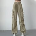 thumbnail image 4 of RYRJJ Baggy Parachute Pants for Women& Girls Drawstring Elastic High Waist Ruched Cargo Pants Multiple Pockets Jogger Y2K Wide Leg Trousers(Khaki,M), 4 of 5