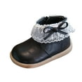 thumbnail image 5 of Girls Snow Boots Sweet Lace Bowknot Round Toe Leather Flat Shoes Warm Furry Lined Casual Kids Winter Princess Dress Booties 6.5 Toddler Black, 5 of 5