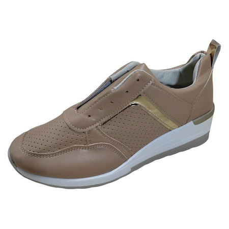 ZIZOCWA Leather Lace Up Work Sneaker for Women Breathable Thick Sole Casual Sports Shoes Walking Sneakers Womens Non Slip Wide Width Shoes for Women Brown Size42