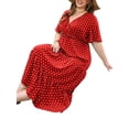 thumbnail image 4 of MAWCLOS Robe Longue pour Femme à Manches Courtes, Robe d'Été, Grande Taille, Robes Maxi d'Été, Décontractée, Vacances, Col en V, Rouge, 2TG, 4 of 5