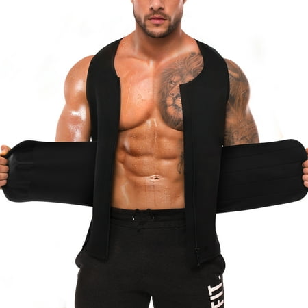 

Irisnaya Men s Hot Sweat Vest Neoprene Sauna Sweat Suit Waist Trainer Zipper Body Shaper with Adjustable Workout Waist Trimmer Tank Top(Black XX-Large)