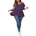 thumbnail image 2 of Agnes Orinda Women's Plus Size Valentines Day Tops V Neck Ruffle Sleeve Pleated Peplum Blouse 1X Dark Purple, 2 of 6