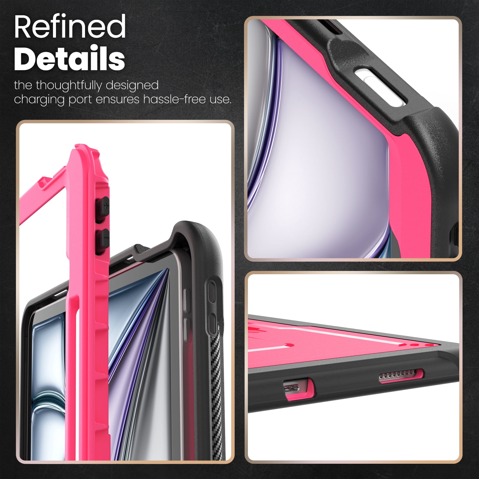 Allytechgroup Case for Apple iPad Air 13 Inch M2 2024 with Pencil Holder/ Support Pencil 2nd & Magnetic Attachment Wireless Charging Kickstand Hard PC + Soft TPU Shockproof Stand Rugged Cover, Rose