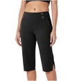 thumbnail image 3 of BVOFAR Womens Capri Pants Stretch Split Hem High Waisted Capris Solid Color Golf Pant with Pockets Comfy Lounge Trousers with Pockets Black L, 3 of 10