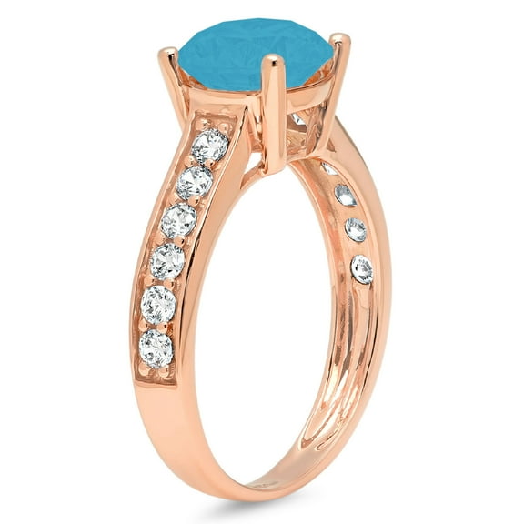 2.3 ct Round Cut Simulated Turquoise Solitaire with Accents Engagement Ring for Women in 18K Rose Gold