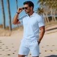 thumbnail image 3 of Frnrwgo Men's 2 Piece Sport Shirt Set Short Sleeve Collar Top and Shorts Solid Color Breathable Quick Dry Lightweight Summer Fashion Outfits, 3 of 5