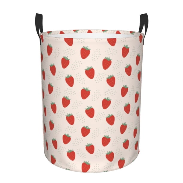 Balery Hand Drawn Strawberry Cesta de ropa redonda con asas, impermeable, independiente, para ropa, juguetes, dormitorio y familia-Medium